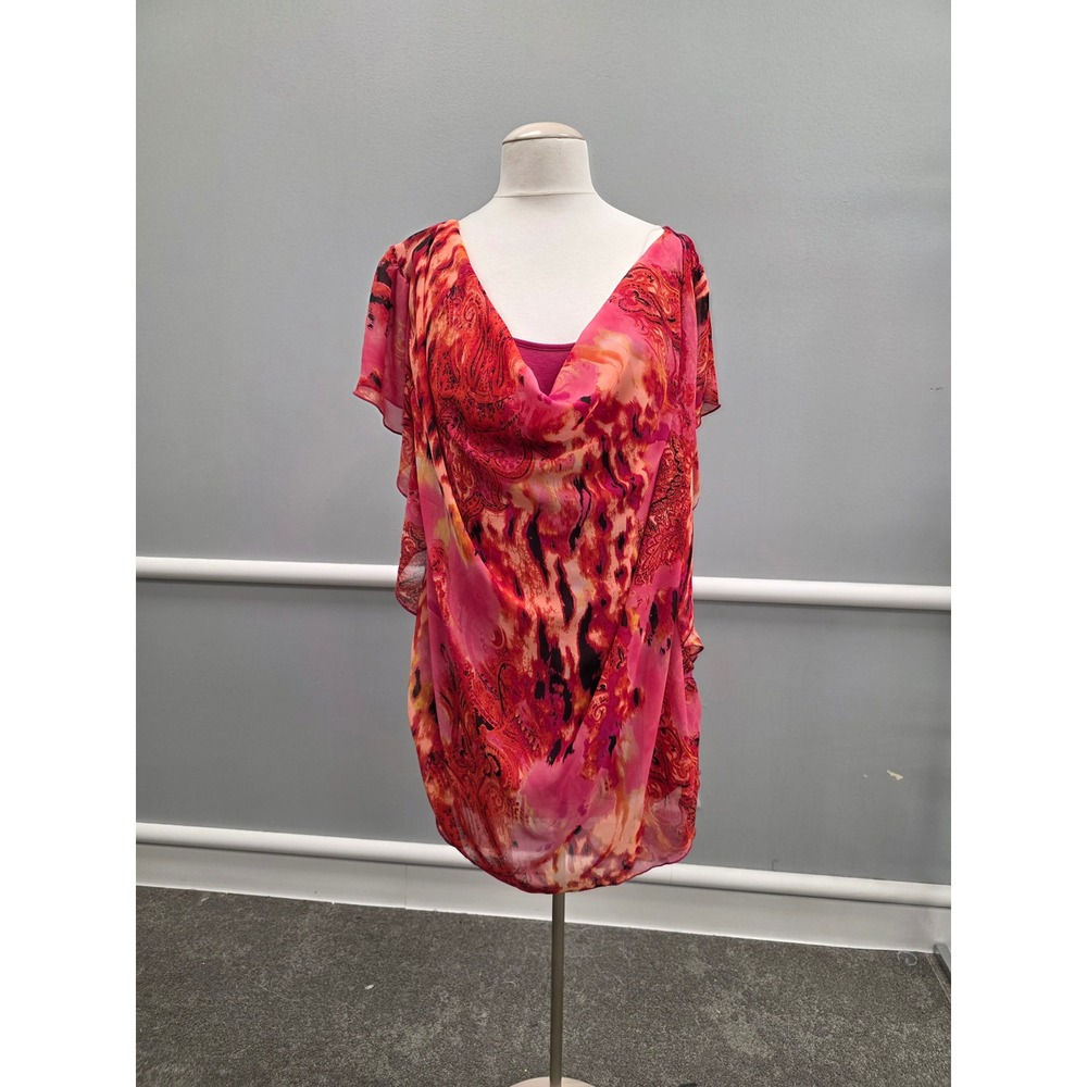 One World Live and Let Live Pink Orange Paisley Cowl Neck Top 3X NWT 394RHW7650